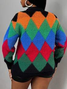 Slaydiva New Winter Contrast Color Knitted Cardigan, Casual Streetwear For Valentine's, New Year, Party, Daily Wear