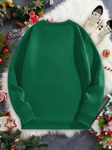 Manfinity Homme Olive Green Drop Shoulder Loose Fit Pullover Fleece Sweatshirt, For Christmas - Dark Green - View 5