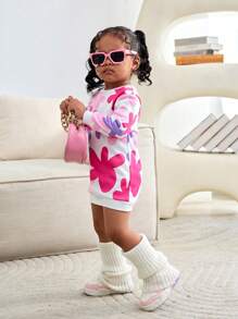 SHEIN 女婴花卉印花长袖连衣裙，秋冬