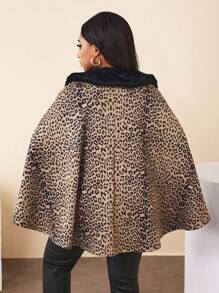 Zolique Women Regular Leopard Print Patchwork With Furry Collar Cape Outerwear Fall Cloth For Women - Multicolor - View 2