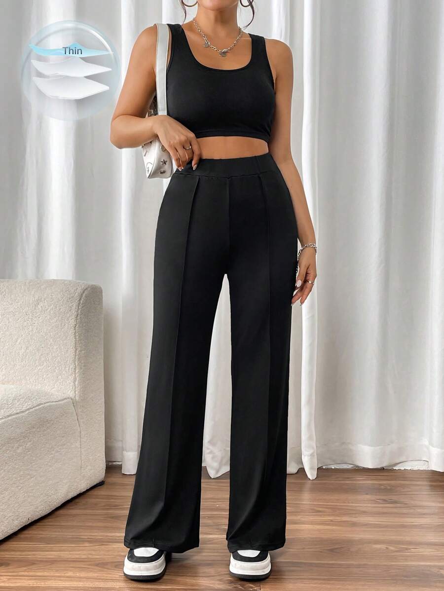 Chiquease 女士高腰超長街頭風萬搭長褲 - 黑色 - 查看 1