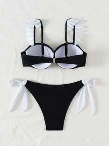 Bikini một mảnh chéo trước màu tương phản thanh lịch cho nữ mùa hè - Đen và trắng - Xem 4