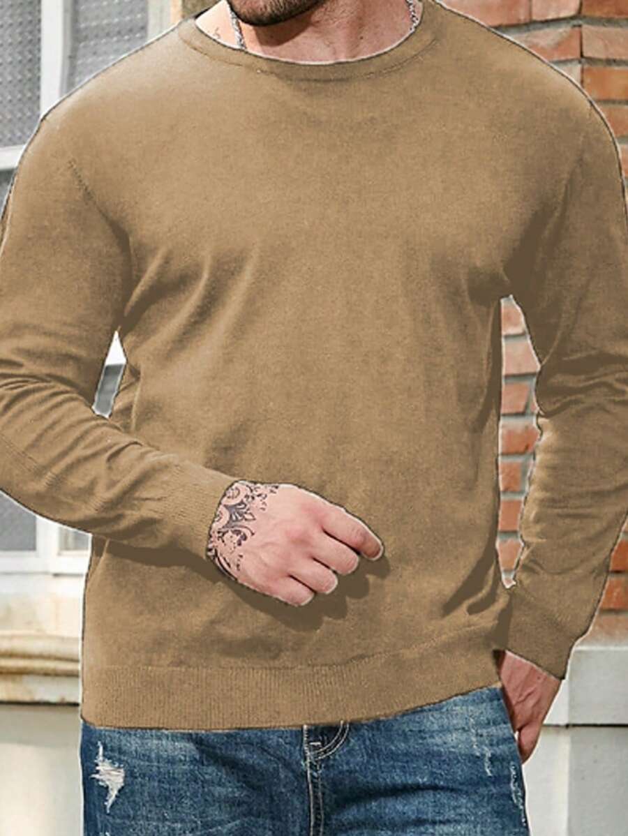 Manfinity Homme 大码男士纯色圆领长袖休闲毛衣，秋冬