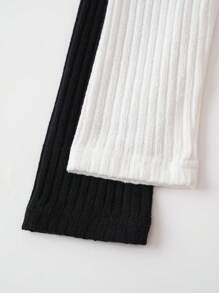 SHEIN BASICS 2pcs/Set Casual Solid Color Knitted Crew Neck Long Sleeve Fitted Women T-Shirts