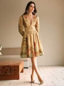 Anewsta New Arrival 3D Cut-Out Design Lace-Up Printed Mini Dress For Women - Multicolor - View 7