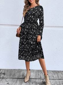 EMERY ROSE Women's Casual Floral Midi Dress, Autumn