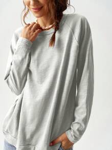 Bohemela Vacation Solid Color Knit Loose Round Neck Raglan Sleeve Long Sleeve Maxi T-Shirt For Women