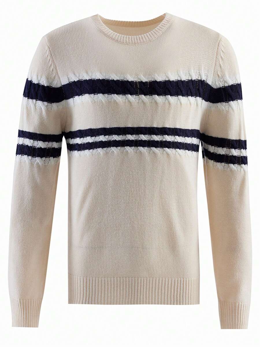 Manfinity Homme Men's Contrast Striped Printed Crew Neck Long Sleeve Sweater - Apricot - View 1