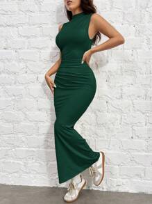 SHEIN EZwear Olive Green Knitted Bodycon Dress For Women - Dark Green - View 4