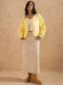 Forever 21 Women's Winter Casual Solid Color Padded Coat - Yellow - View 3