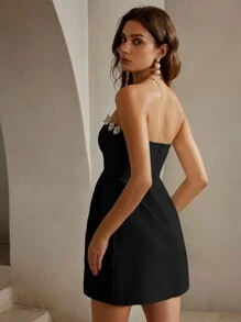 Anewsta Women's Glamorous Fashion Rhinestone Decor Strapless Mini Dress