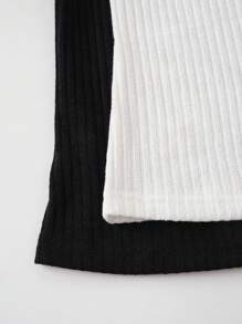 SHEIN BASICS 2pcs/Set Casual Solid Color Knitted Crew Neck Long Sleeve Fitted Women T-Shirts