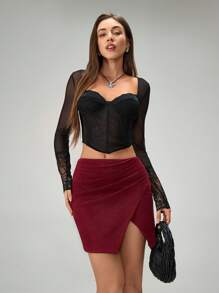 Chiquease Encore 红色绒面革多层半身裙，暖酒红色，女款 - 酒紅色 - 查看 1