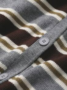 DAZY Loose Contrast Stripe V-Neck Cardigan For Women - Grey - View 10