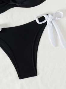 Bikini một mảnh chéo trước màu tương phản thanh lịch cho nữ mùa hè - Đen và trắng - Xem 5