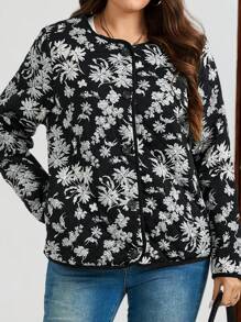 EMERY ROSE Áo khoác nữ tay dài in hoa cỡ lớn có túi đệm ngắn, thu đông - màu đen - Xem 3