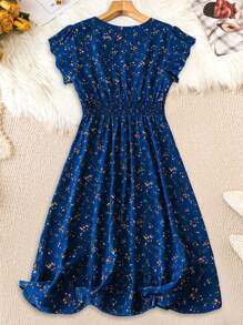 SHEIN Clasi Vestido informal de talla grande con cuello en V sin mangas y estampado floral todo sobre todo