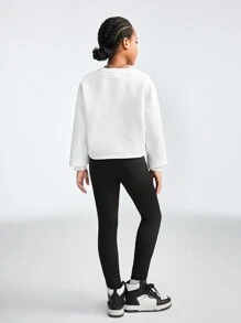 SHEIN 2pcs/Set Girls' White Graphic Letter Printed Top - Black and White - View 2