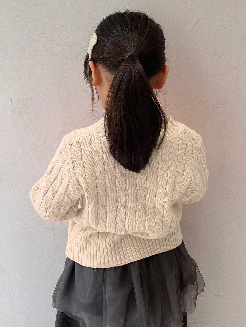 Young Girl Bow Pattern Round Neck Long Sleeve Casual Sweater, Autumn/Winter