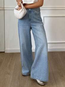 Livesso Women's Solid Pockets Casual Straight Leg Jeans