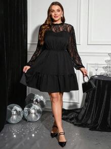 SHEIN Clasi Sukienka z koronką w dużym rozmiarze, elegancka, z długim rękawem