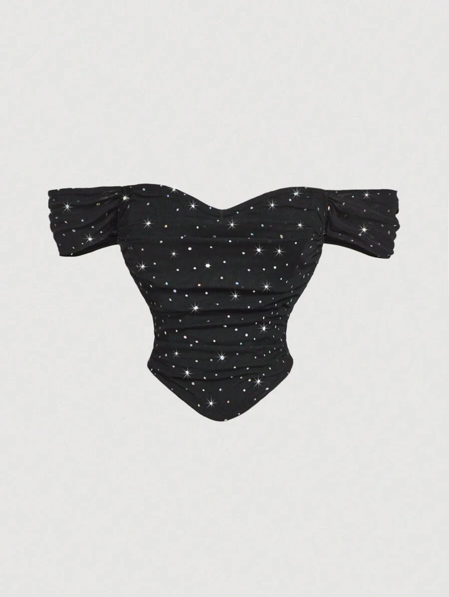 SHEIN MOD 闪亮的黑色亮片女士上衣，适合约会和聚会 - 黑色 - 查看 1