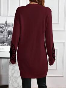 EMERY ROSE Women Off-Shoulder Long Sleeve Embroidered Knit Sweater Dress In Fall/Winter - Burgundy - View 2