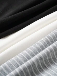 SHEIN BASICS 3 件套女士休闲针织圆领长袖短款修身 T 恤，舒适别致，日常通勤，修身百搭 - 彩色 - 查看 6