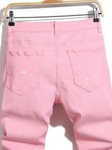Manfinity Homme Pantalones vaqueros casuales de talla grande para hombres con bolsillos y efecto desgastado, de corte ajustado a la
