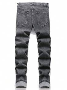 Manfinity Homme Men's Solid Color Pocket Casual Versatile Straight Leg Jeans, Emo Style