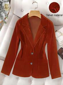 Franclia Áo khoác blazer nhung đơn hàng thường ngày cho nữ - trái cam - Xem 1