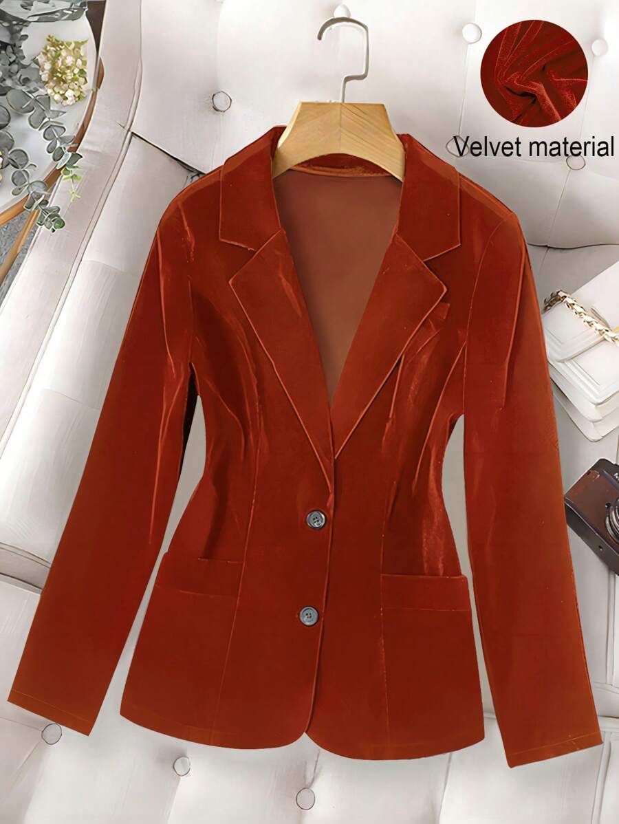 Franclia Áo khoác blazer nhung đơn hàng thường ngày cho nữ - trái cam - Xem 1