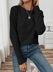 Chiquease Autumn/Winter Loose Fit Crew Neck Slouchy Sweater Knit Pullover Fall - Black - View 5