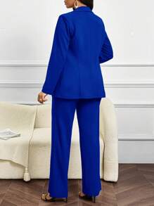 SHEIN Lady Conjunto de Terno Feminino com Colete, Blazer e Calça para Convidados de Casamento em Todas as Estações, Terno Feminino na Cor Bordô - Azul Royal - Visão 2