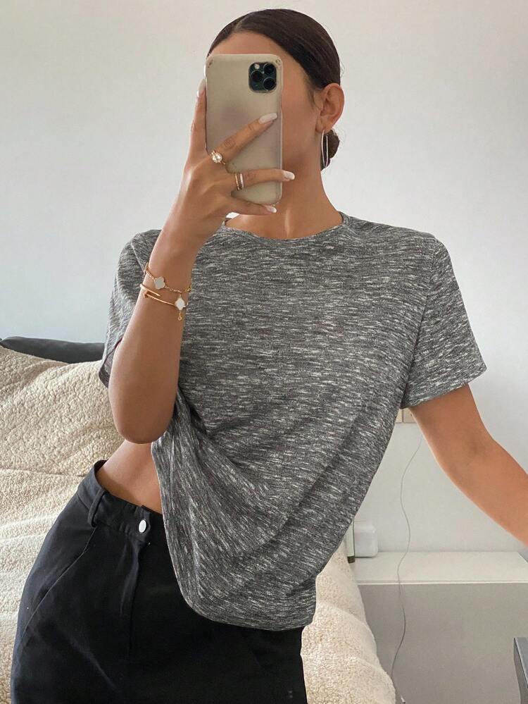 Women Loose Fit Textured Fabric Round Neck Short Sleeve T-Shirt