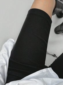 DAZY 女士纯色修身短款打底裤，黑色，运动休闲风，四季皆宜，秋季必备 - 黑色 - 查看 8