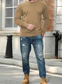 Manfinity Homme 大码男士纯色圆领长袖休闲毛衣，秋冬