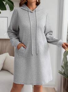 EMERY ROSE 大码女式纯色长袖抽绳连帽宽松休闲连衣裙，带口袋，女士冬季连衣裙