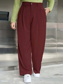 Dazy Plus Plus Size Straight-Leg Casual Loose Pants, Business Casual, Suitable For All Seasons - Chinese New Year - Burgundy - View 4