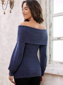 SHEIN 1 件露肩长袖毛绒孕妇上衣，冬季 - 藍色 - 查看 2