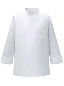 Manfinity Men's Solid Color Stand Collar Front Button Chef Jacket