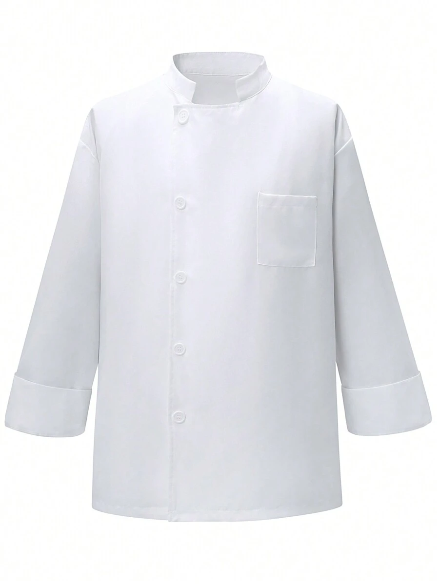 Manfinity Men's Solid Color Stand Collar Front Button Chef Jacket