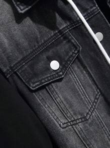 Manfinity LEGND Men's Contrast Color Button Front Hooded Collar Pocket Long Sleeve Denim Jacket - Black - View 3
