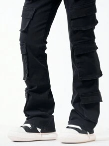 Chillumni Men's Utility Pocket Skinny Fit Denim Jeggings - Black - View 6