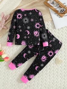 Bộ đồ mặc nhà 2 món cho bé gái, áo dài tay in họa tiết phát sáng trong bóng tối nhiều màu sắc, vừa vặn và quần dài - Màu Hồng Tươi - Xem 2