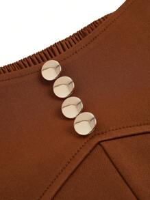 SHEIN Clasi 大码女式高腰纯色纽扣设计宽松优雅阔腿裤 - 棕色 - 查看 5