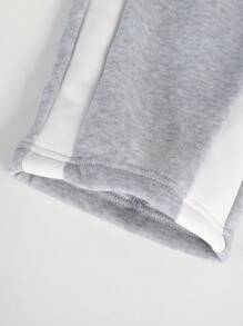 SHEIN Explorewe 2 件/套 Tween Boys High Street 字母和蜘蛛印花拼色保暖内衬连帽衫和裤子套装，休闲运动装 - 灰色 - 查看 4