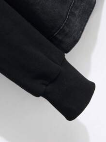 Manfinity LEGND Men's Contrast Color Button Front Hooded Collar Pocket Long Sleeve Denim Jacket - Black - View 5