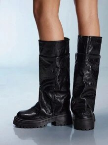 CUCCOO GRLICON 女士过膝靴，Y2K 风格，朋克摇滚，机车风，酷女孩，适合万圣节、圣诞节、派对场合 - 黑色 - 查看 4