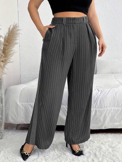 SHEIN Privé 大码女士商务休闲长裤，适合工作和通勤的西装裤，春季和秋季